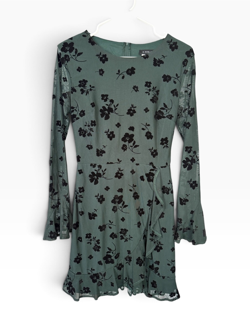 B Darlin Green Floral Long-Sleeve Wrap-Style Dress